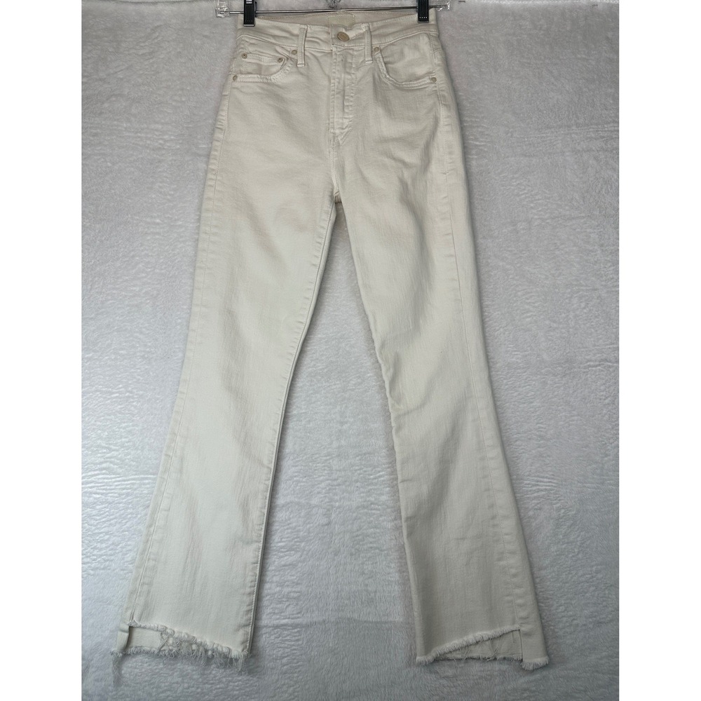 Mother Flare Jeans Womens 23 Cream High Rise Raw Hem Denim Pants